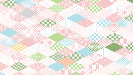 【春の背景素材】伝統文様のカラフルな和柄イラスト
