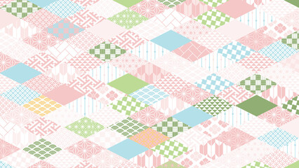 【春の背景素材】伝統文様のカラフルな和柄イラスト
