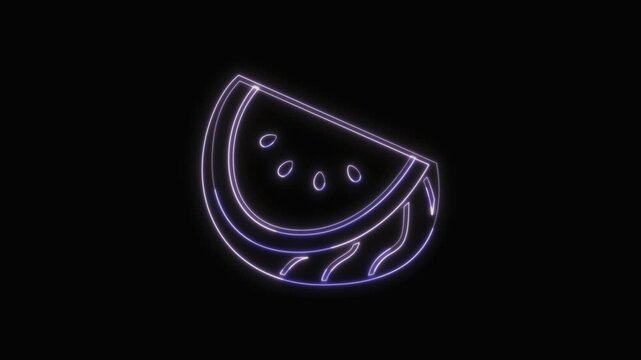 Watermelon Icon Neon Seamless Loop 4K with Black Background Animated Promotional Typography for Video Editing