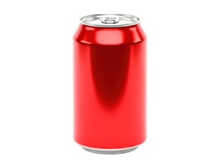 A shiny red soda can standing upright against a white background