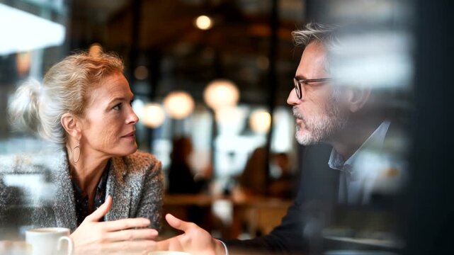 Engaging conversation between two professionals in caf?