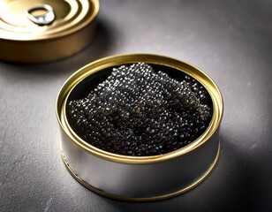 black caviar in an open tin can representing a rare delicacy upscale dining and exclusive gourmet food