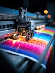 Industrial printing machine applying vibrant colors onto a large format paper roll