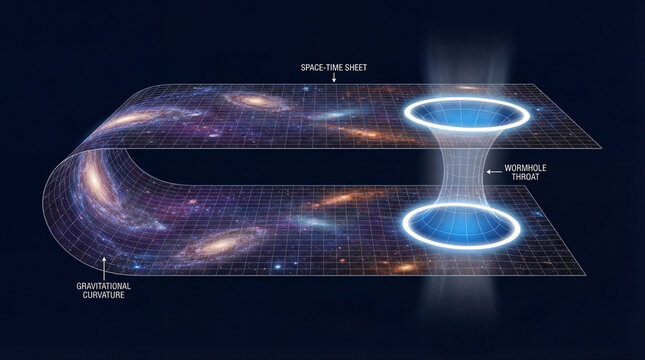 3D conceptual schematic of the curvature of spacetime and a wormhole