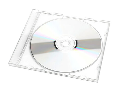 A close-up view of a blank cd disc resting on a reflective surface