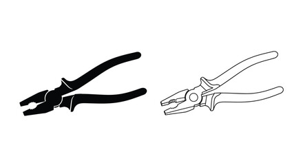 Two pliers illustrations one in solid black silhouette