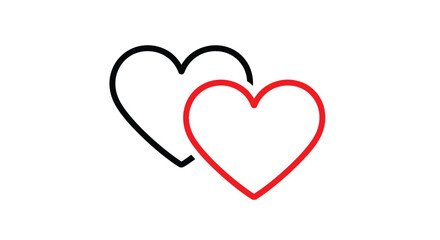 Two overlapping hearts one black and one red minimal design silhouette