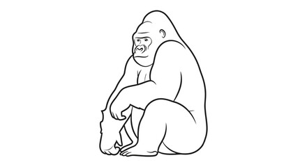 Detailed illustration of a powerful gorilla sitting calmly.