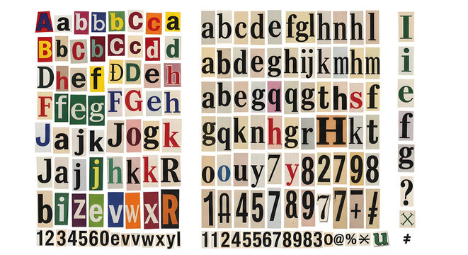 A colorful assortment of letters and numbers arranged in a grid layout.