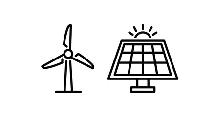 Obraz premium Renewable Energy Icons featuring a Wind Turbine and Solar Panel for Sustainable Power and Eco-Friendly Solutions.