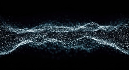 A dark image with blue particles forming a wavy pattern