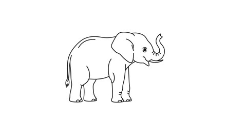 Obraz premium Simple line drawing of an elephant with its trunk raised.