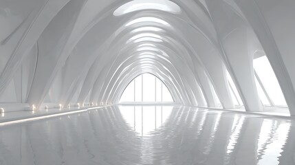 Fototapeta premium Futuristic White Archway Hall Open Space with Glowing Curves