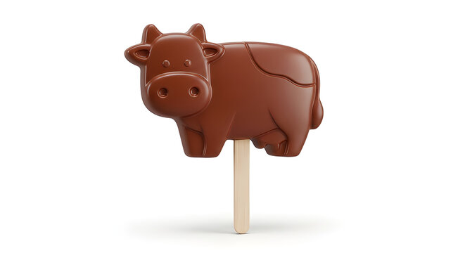 Chocolate cow lollipop isolated on white background