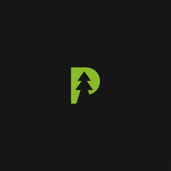 Letter P pine logo icon flat vector design