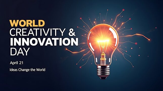 World creativity and innovation day celebrated with a bright lightbulb idea