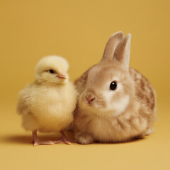 Adorable Baby Chick and Bunny Easter Portrait