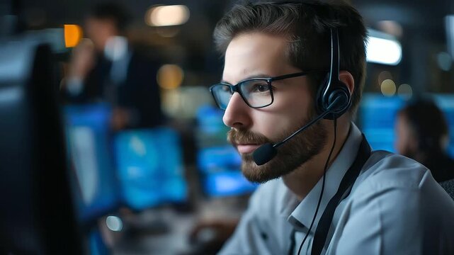 Focused emergency operator dispatching aid, unsung hero in headset, emergency response work, 911 call center scene, crisis communication moment, faceless operator working,