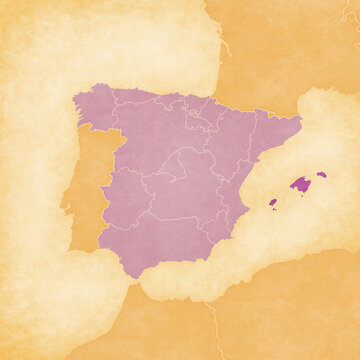 Ocher map of Spain - Balearic Islands
