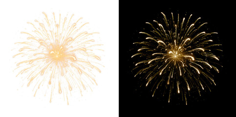 Obraz premium Golden Fireworks Burst with Spark Trails, Transparent and Black Background Versions