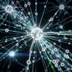 Glowing abstract representation of interconnected biological neural network activity illuminates the dark