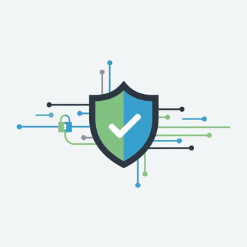 Secure shield with checkmark surrounded by digital connections