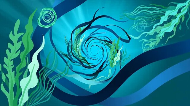Close up of kelp moving in water or Viewpoint of algae swirling in water