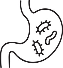 Obraz premium Stomach with gut flora, linear icon, microbiome, digestion and probiotic health. Line with editable stroke.