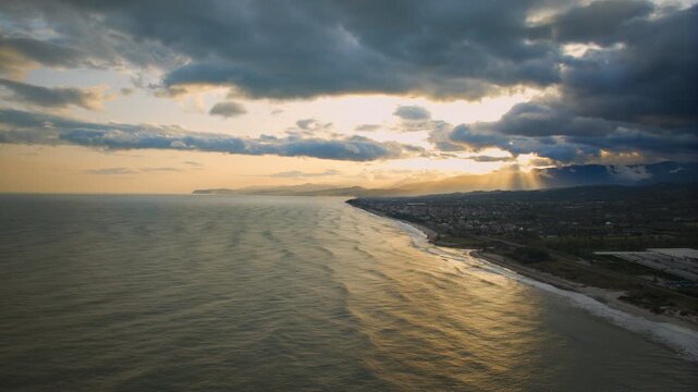 Mediterranean Sea near the beach of Calabria in Italy, Hyper Lapse at sunset
