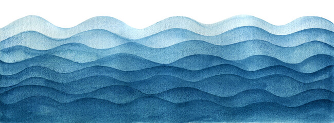 Artistic watercolour bright turquoise blue wavy layered marine border background. Hand painting aquamarine teal watercolor overlay sea waves frame for ocean banner, undersea, nature poster design © Tatahnka