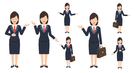 Obraz premium Businesswoman Character Poses Vector Set for Presentation & Professional Concepts