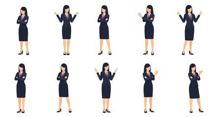 Obraz premium Professional Businesswoman Character Vector Set: Diverse Poses & Gestures for Female Executive Communication