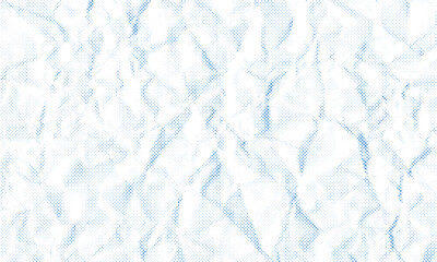 Grunge Halftone paper effect. Halftone crumpled paper texture with black a dotted, rough, and wrinkled surface. Wrinkled white paper in halftone collage style. Vector background