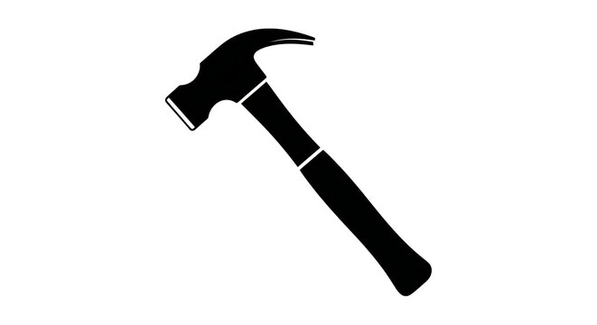 A black silhouette of a hammer on a white background