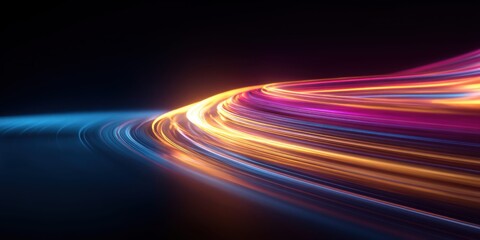 Abstract glowing light trails in vibrant neon colors on a dark background
