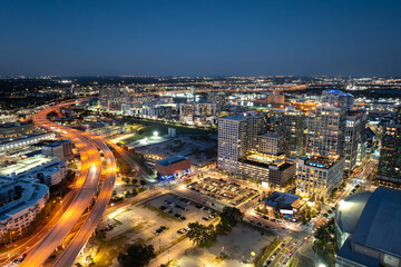 Rush hour traffic on multi-lane highway in Tampa, Florida. Rhythm of city life at night.