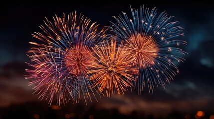 Fireworks lighting up night sky, celebration, joy, and festivity moments.