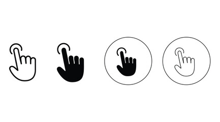 Obraz premium Set of diverse cursor icons illustrating touch gestures for digital interfaces, including finger tap, click, and selection actions in various styles like outline and solid black.