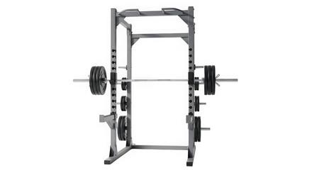 Squat rack with barbells and weights isolated on transparent background