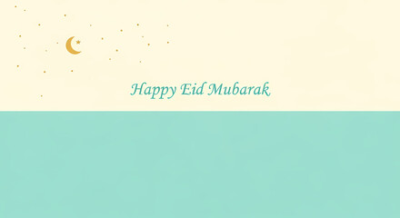 Fototapeta premium Eid Mubarak greeting card with crescent moon and stars.