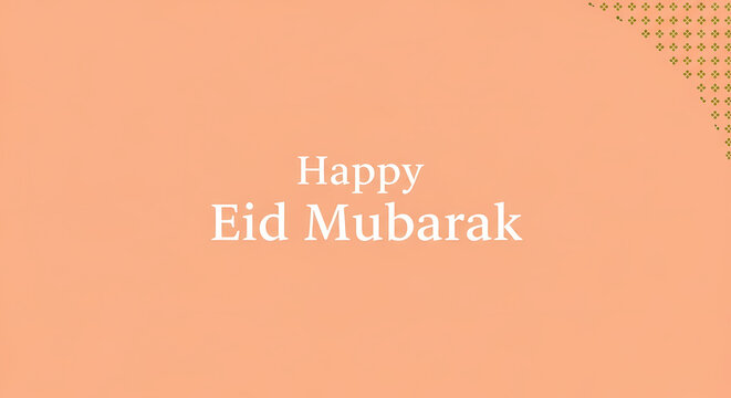 Happy Eid Mubarak greeting card with orange background and green dots.
