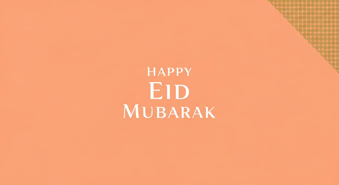 Eid Mubarak greeting card with peach background and golden corner.
