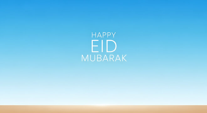 Eid Mubarak Greeting Card with Blue Sky Background.