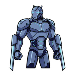 Obraz premium Futuristic Robot Warrior with Twin Swords Standing