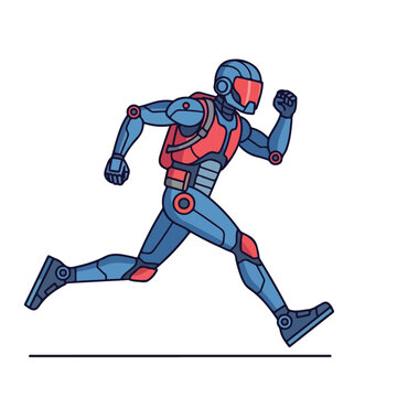 Running Robot Character with Red and Blue Exosuit