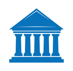 Fototapeta premium blue building with columns and triangular roof architecture symbol