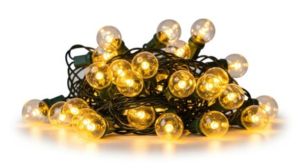 Twinkle lights globe string lights festive decoration warm glow isolated on white background