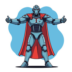 Obraz premium Robot superhero character in futuristic armor with red cape