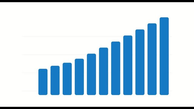 Animated blue bar chart with slow rising columns on clean white background, minimal business data visualization motion graphic loop for presentations and dashboards