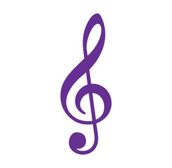 Purple treble clef musical symbol in simple style for music notes and scores
